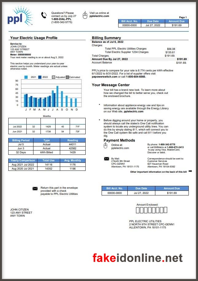 Penelec - Pennsylvania Utility Bill Template